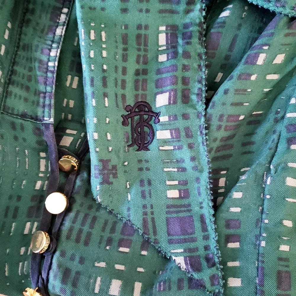 TORY BURCH 100% silk blouse top green teal sleeveless tie neck SIZE 8 - Picture 12 of 12